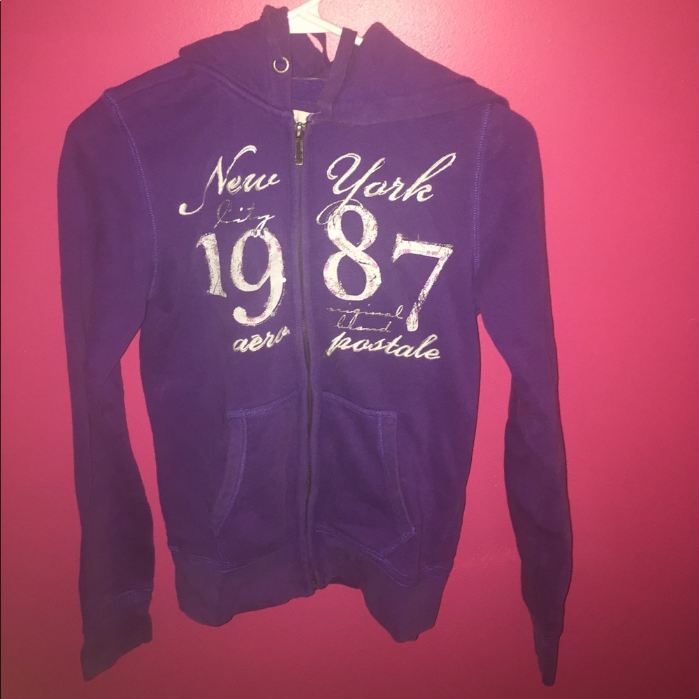 Aeropostale Graphic Purple Zip-Up Hoodie